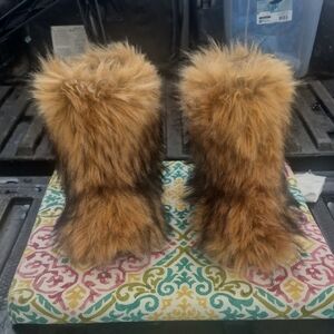 Faux Fur Ankle Booties - Brown and Black